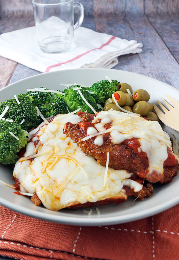From-scratch tasting Chicken Parmesan - made low carb! Shared via www.ruled.me/