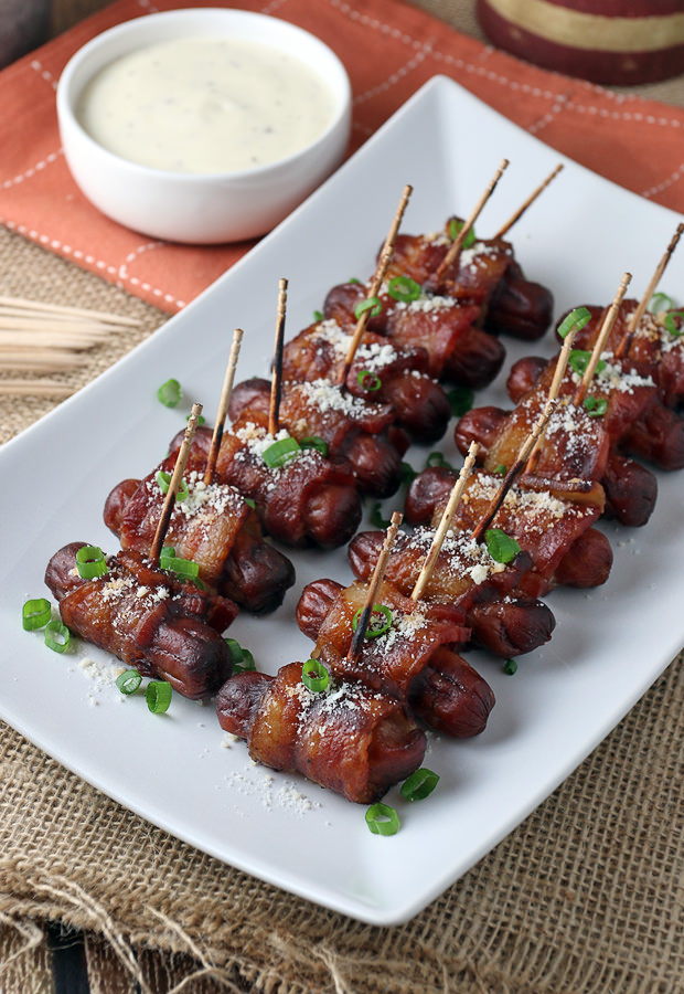 BBQ Bacon Wrapped Smokies - awesome #keto appetizer for the upcoming Super Bowl! Shared via www.ruled.me/