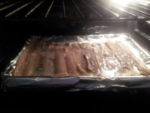 Fresh bacon in the oven