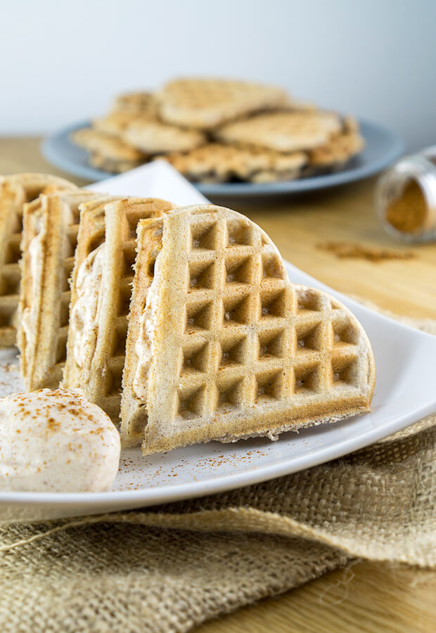 Fluffly waffles sandwiched with a delicious cinnamon cream cheese filling. These Cinnamon Roll Waffles will make you think you're not even keto! Shared via //www.ruled.me/