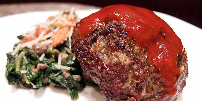 Omnivore Burger with Creamed Spinach and Roasted Almonds