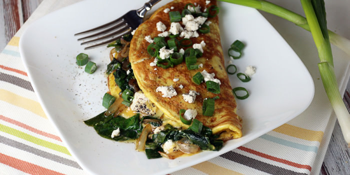 Spinach, Onion, and Goat Cheese Omelette