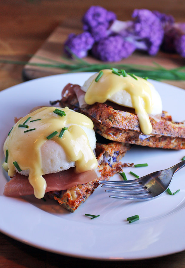A beautifully delicious Breakfast Cauliflower Waffle with your choice of Eggs Benedict or Herbed Salmon Spread | Shared via www.ruled.me/