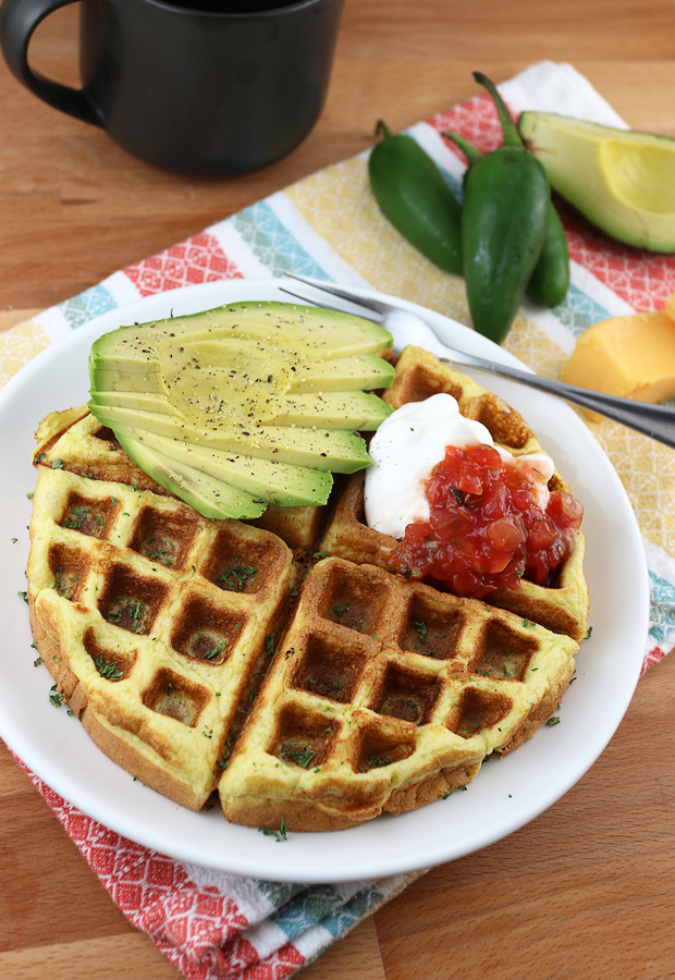 A Jalapeno Cheddar #Keto Waffle that's perfect for any time of day. The flavors work wonderfully and the texture is just perfect! Shared via www.ruled.me/
