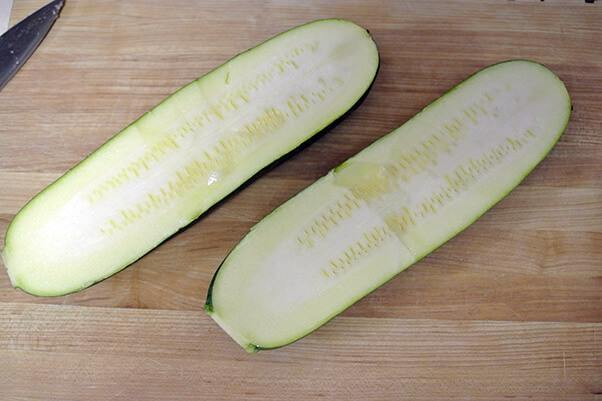 1Cut zucchini in half