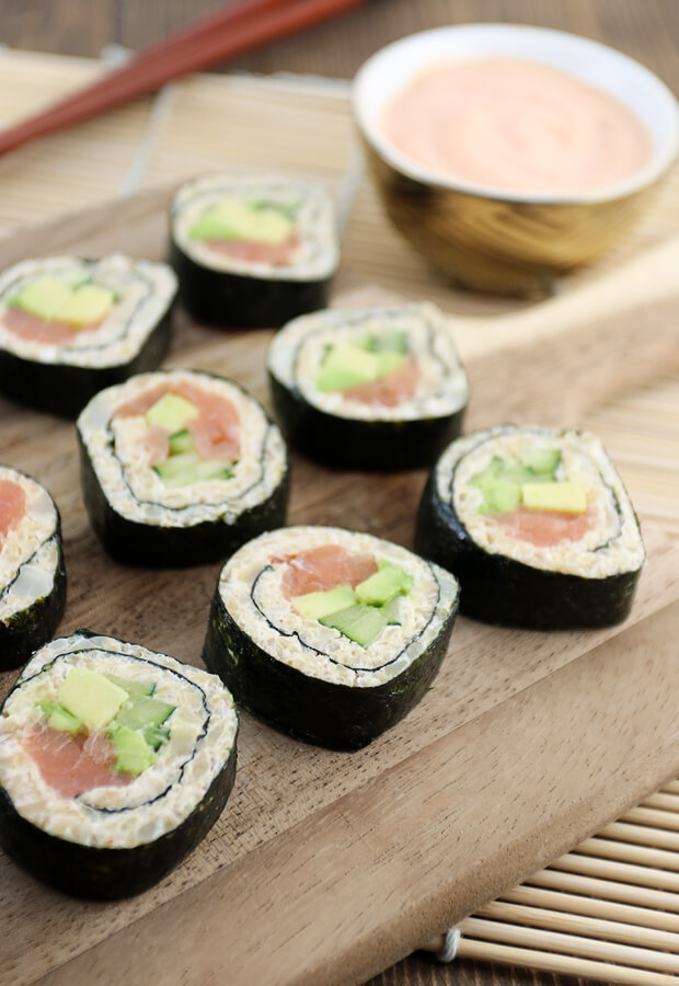 Keto Sushi is here and it's delicious! If you are a low-carber that misses sushi, don't miss out on this recipe! Shared via //www.ruled.me/