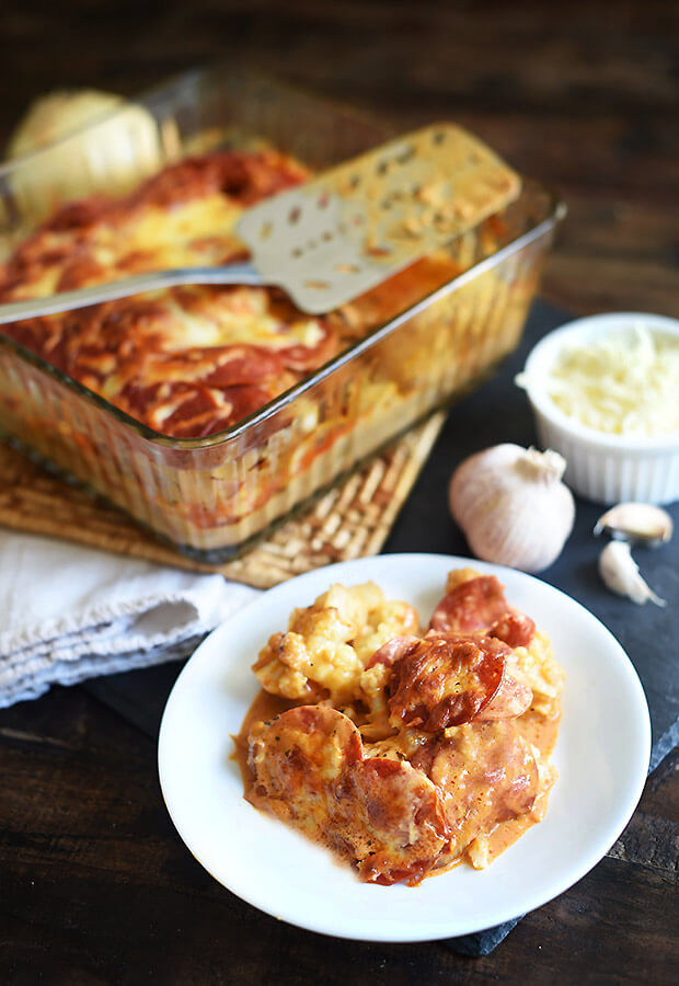 Keto Cauliflower Pizza Casserole - you would never guess this has cauliflower!