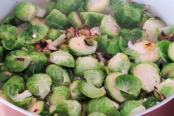 Brussels Sprouts with Melted Leeks and Prosciutto