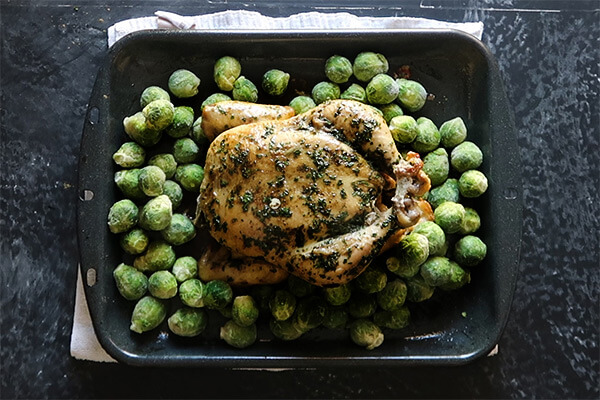 Herbed Roast Chicken with Brussels Sprouts