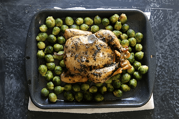 Herbed Roast Chicken with Brussels Sprouts
