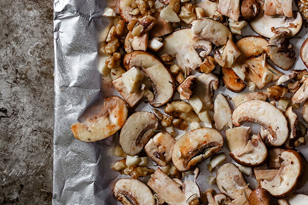 Roasted Mushroom and Walnut Cauliflower Grits