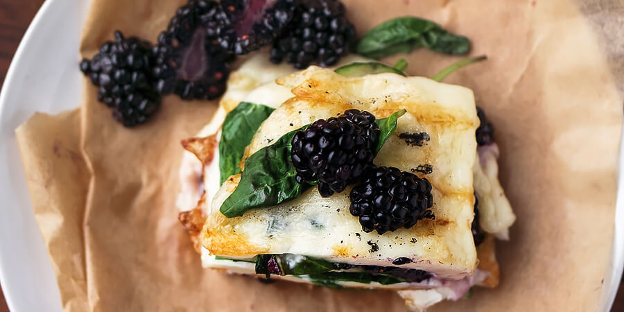 Blackberry, Basil and Spinach Pressed Halloumi