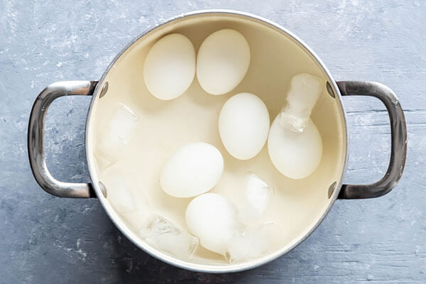 Eggs in ice water.
