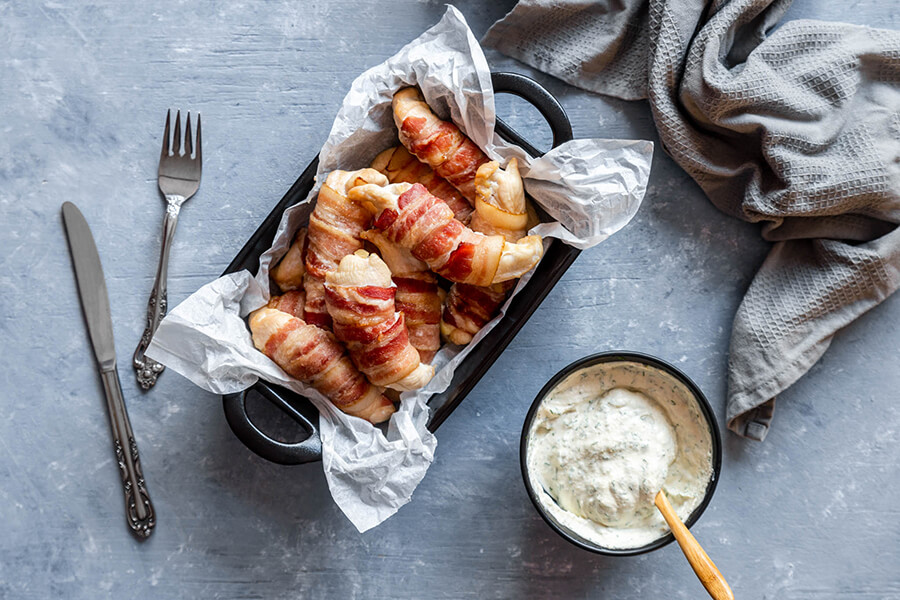 Keto Bacon Wrapped Chicken Tenders with Ranch