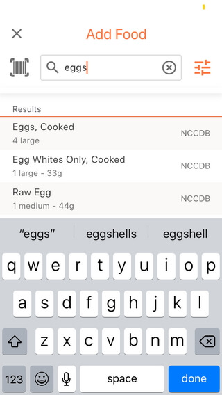 type in eggs and select “eggs, cooked.”