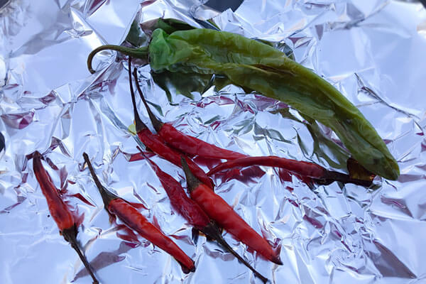 Peppers on foil.