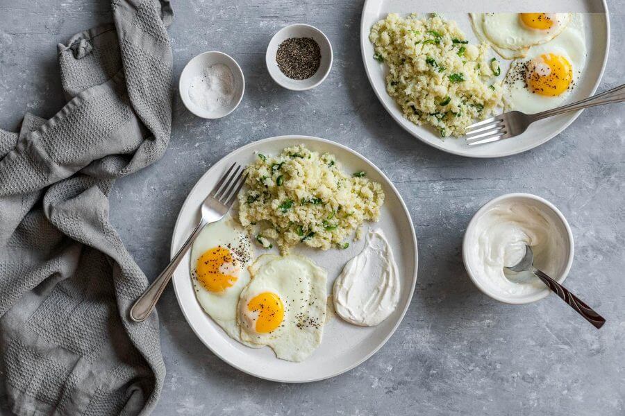 Cauliflower Hash with Poblano Peppers and Eggs