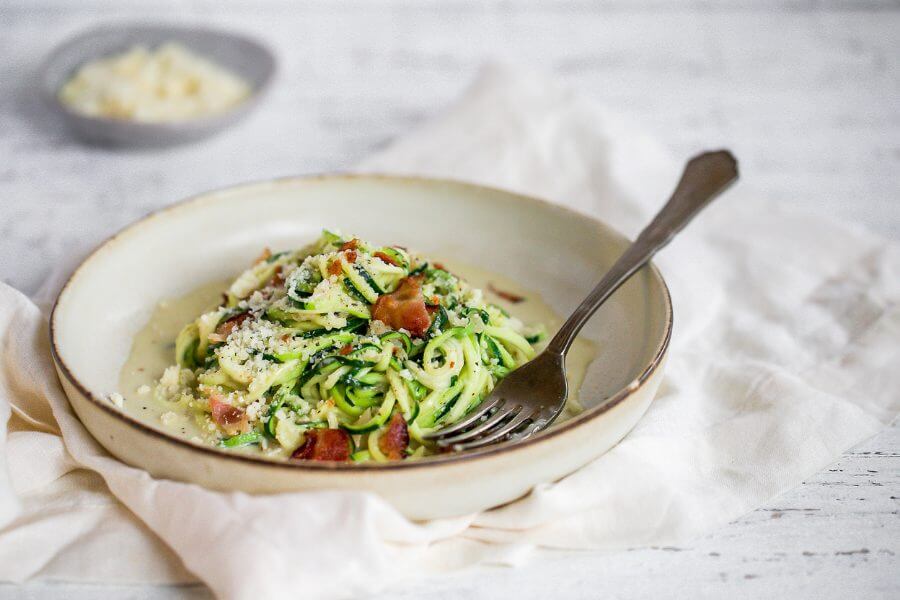 Keto Alfredo Zoodles with Bacon