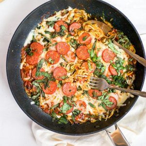 One Pan Pizza Zoodles Featured