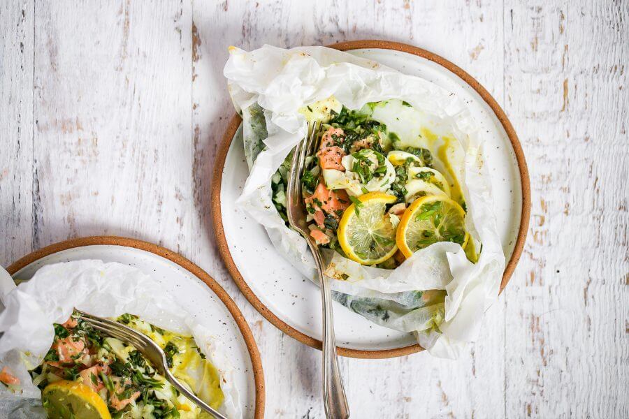 Salmon en Papillote with Spinach and Eggs