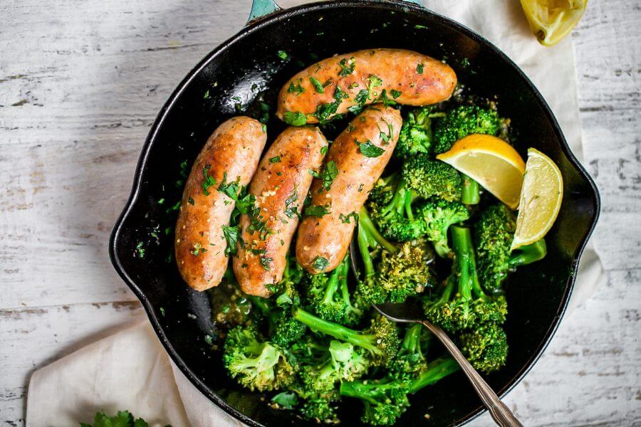 Keto Sausages & Garlic Buttered Broccoli