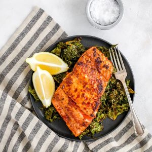 Keto Harissa Salmon with Kale Featured